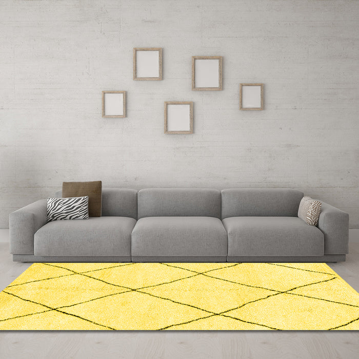 Machine Washable Oriental Yellow Modern Rug in a Living Room, wshabs1817yw