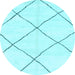 Round Machine Washable Oriental Light Blue Modern Rug, wshabs1817lblu