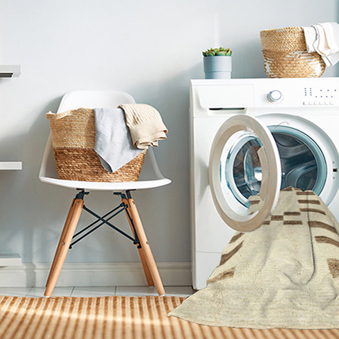 Machine Washable Abstract Brown Green Rug in a Washing Machine, wshabs1818