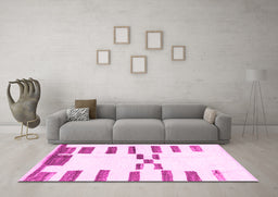 Machine Washable Oriental Pink Modern Rug in a Living Room, wshabs1818pnk