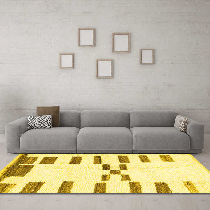 Machine Washable Oriental Yellow Modern Rug in a Living Room, wshabs1818yw