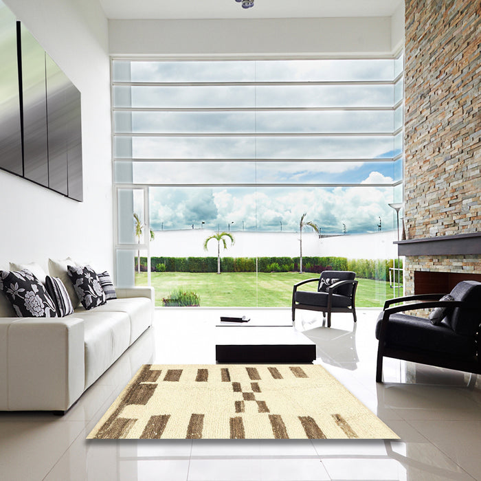 Square Machine Washable Abstract Brown Green Rug in a Living Room, wshabs1818