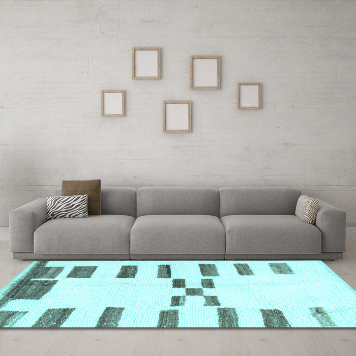 Machine Washable Oriental Light Blue Modern Rug in a Living Room, wshabs1818lblu