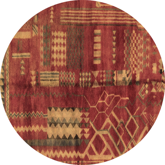 Round Machine Washable Oriental Brown Modern Rug, wshabs1819brn