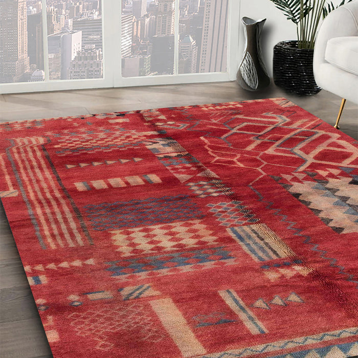 Machine Washable Abstract Red Rug in a Family Room, wshabs1819