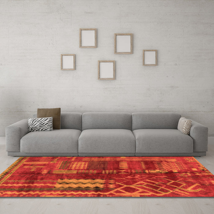 Machine Washable Oriental Orange Modern Area Rugs in a Living Room, wshabs1819org