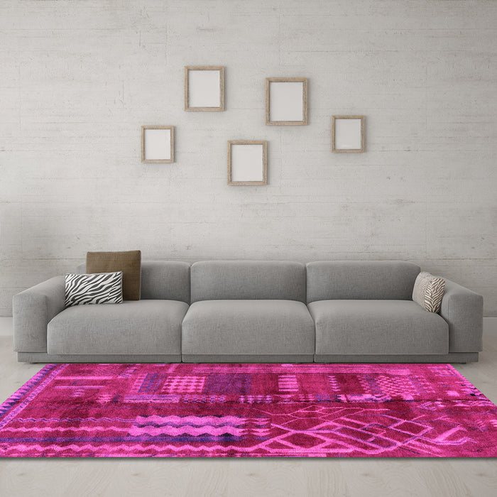 Machine Washable Oriental Pink Modern Rug in a Living Room, wshabs1819pnk