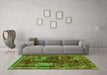 Machine Washable Oriental Green Modern Area Rugs in a Living Room,, wshabs1819grn