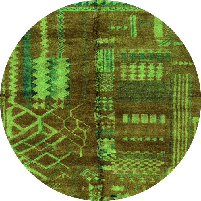 Round Machine Washable Oriental Green Modern Area Rugs, wshabs1819grn