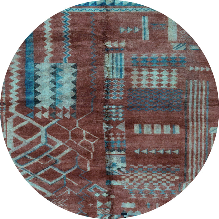 Round Machine Washable Oriental Light Blue Modern Rug, wshabs1819lblu