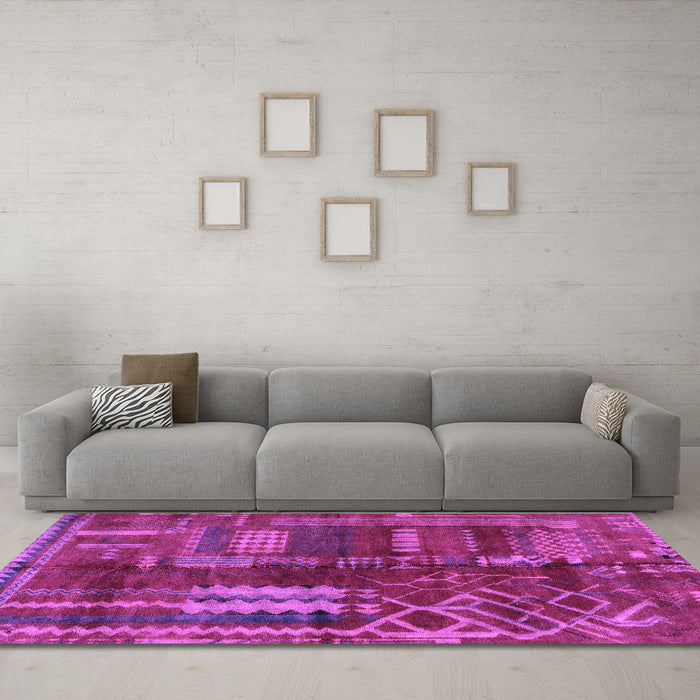 Machine Washable Oriental Purple Modern Area Rugs in a Living Room, wshabs1819pur