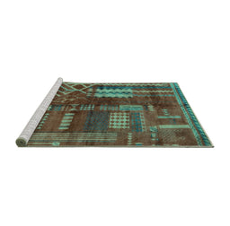Sideview of Machine Washable Oriental Turquoise Modern Area Rugs, wshabs1819turq