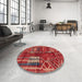 Round Abstract Red Oriental Rug in a Office, abs1819