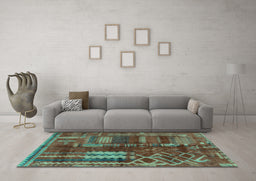 Machine Washable Oriental Turquoise Modern Area Rugs in a Living Room,, wshabs1819turq