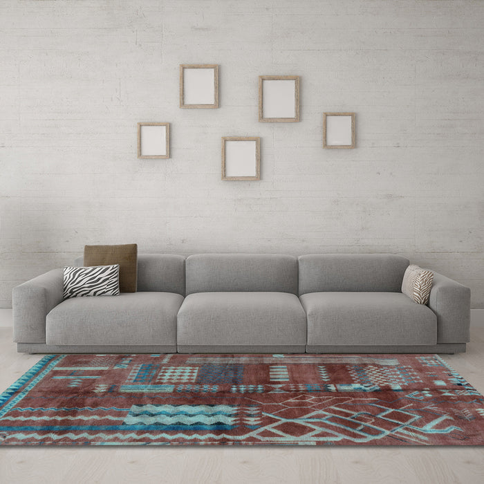 Machine Washable Oriental Light Blue Modern Rug in a Living Room, wshabs1819lblu