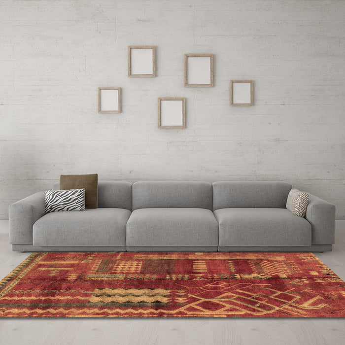 Machine Washable Oriental Brown Modern Rug in a Living Room,, wshabs1819brn