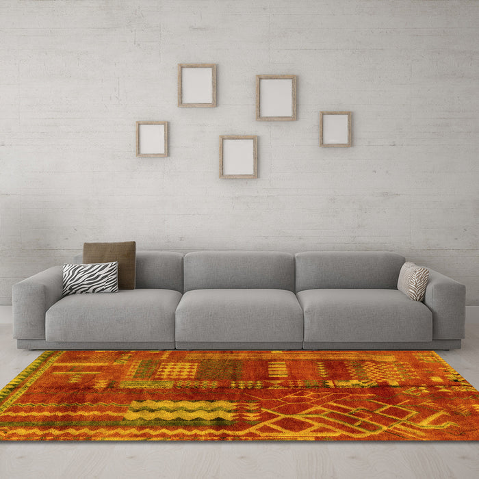 Machine Washable Oriental Yellow Modern Rug in a Living Room, wshabs1819yw