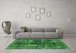 Machine Washable Oriental Emerald Green Modern Area Rugs in a Living Room,, wshabs1819emgrn