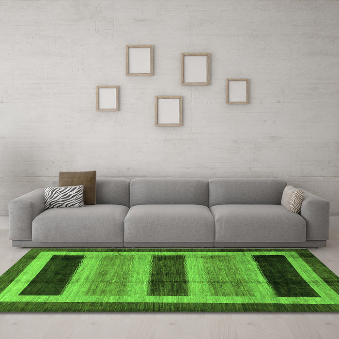 Machine Washable Abstract Green Modern Area Rugs in a Living Room,, wshabs181grn