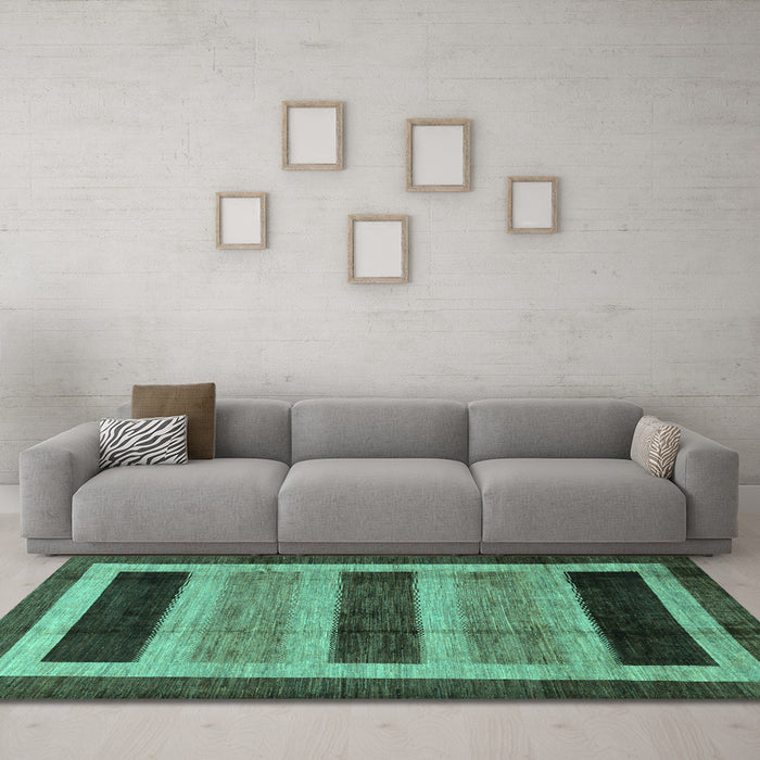 Machine Washable Abstract Turquoise Modern Area Rugs in a Living Room,, wshabs181turq