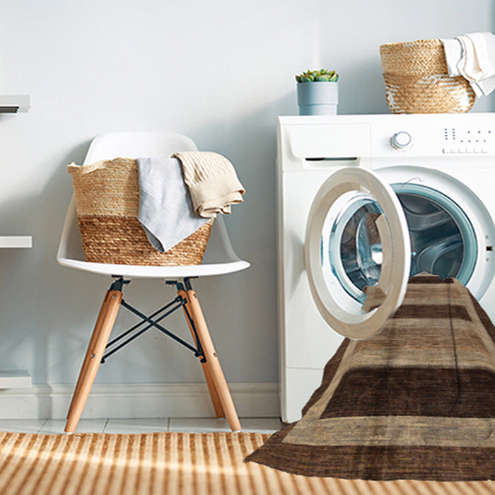 Machine Washable Abstract Red Brown Rug in a Washing Machine, wshabs181