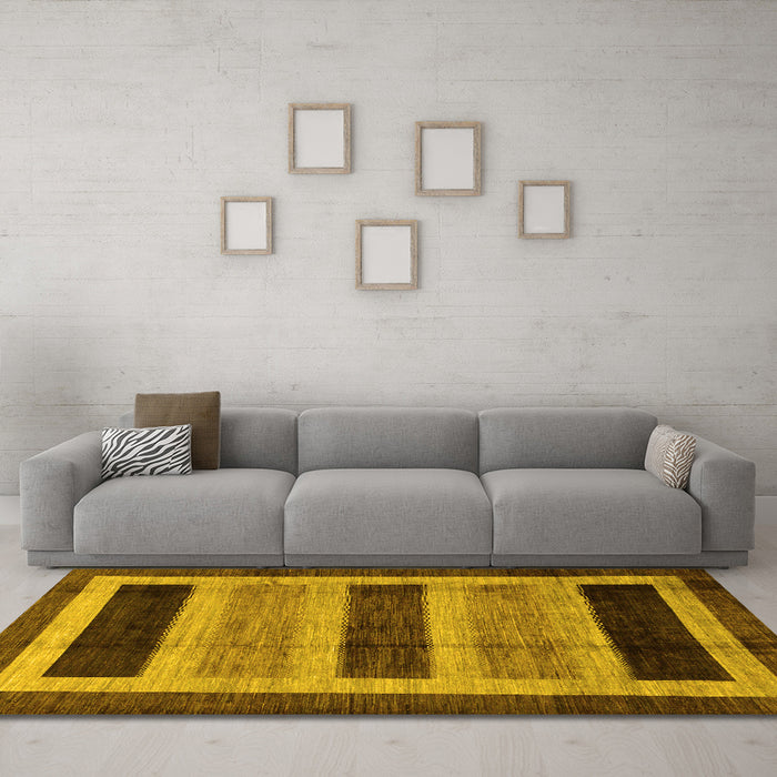 Machine Washable Abstract Yellow Modern Rug in a Living Room, wshabs181yw