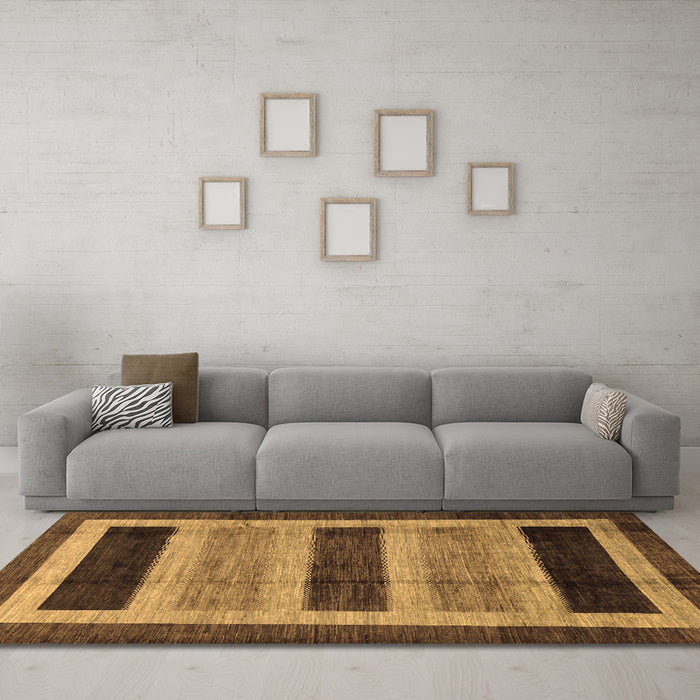 Machine Washable Abstract Brown Modern Rug in a Living Room,, wshabs181brn