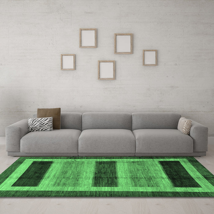 Machine Washable Abstract Emerald Green Modern Area Rugs in a Living Room,, wshabs181emgrn