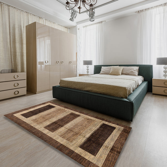 Machine Washable Abstract Red Brown Rug in a Bedroom, wshabs181