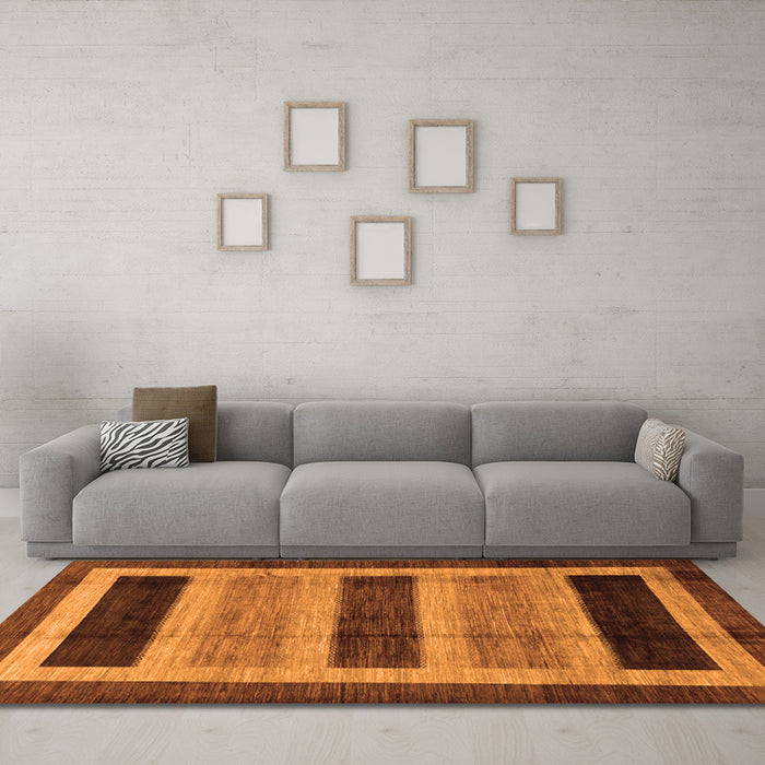 Machine Washable Abstract Orange Modern Area Rugs in a Living Room, wshabs181org