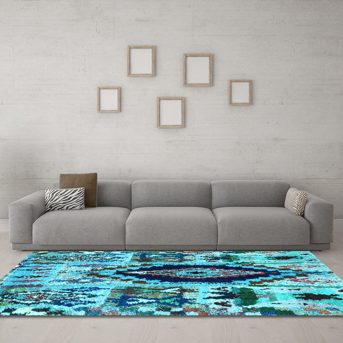 Machine Washable Oriental Light Blue Modern Rug in a Living Room, wshabs1820lblu