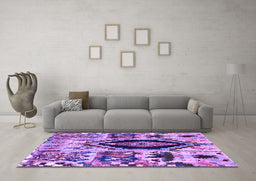 Machine Washable Oriental Purple Modern Area Rugs in a Living Room, wshabs1820pur