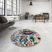 Round Abstract Purple Oriental Rug in a Office, abs1820