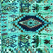 Square Machine Washable Oriental Turquoise Modern Area Rugs, wshabs1820turq