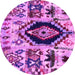Round Machine Washable Oriental Pink Modern Rug, wshabs1820pnk