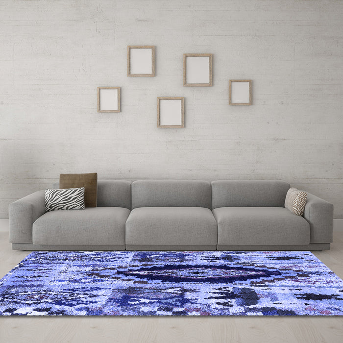 Machine Washable Oriental Blue Modern Rug in a Living Room, wshabs1820blu