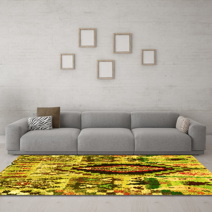Machine Washable Oriental Yellow Modern Rug in a Living Room, wshabs1820yw