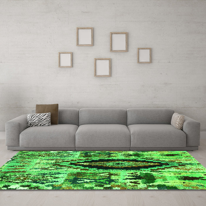 Machine Washable Oriental Green Modern Area Rugs in a Living Room,, wshabs1820grn
