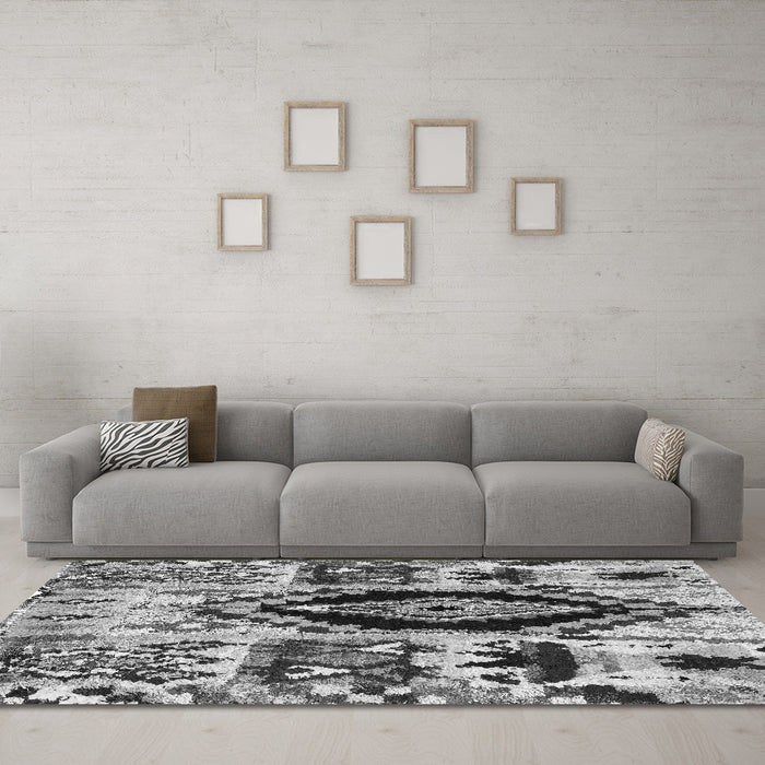 Machine Washable Oriental Gray Modern Rug in a Living Room,, wshabs1820gry