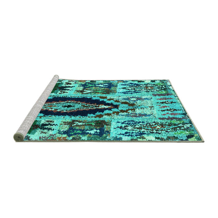Sideview of Machine Washable Oriental Turquoise Modern Area Rugs, wshabs1820turq