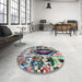 Round Machine Washable Abstract Purple Rug in a Office, wshabs1820