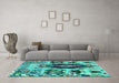 Machine Washable Oriental Turquoise Modern Area Rugs in a Living Room,, wshabs1820turq