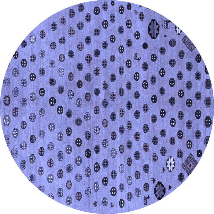 Round Machine Washable Oriental Blue Modern Rug, wshabs1821blu