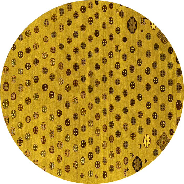 Round Machine Washable Oriental Yellow Modern Rug, wshabs1821yw
