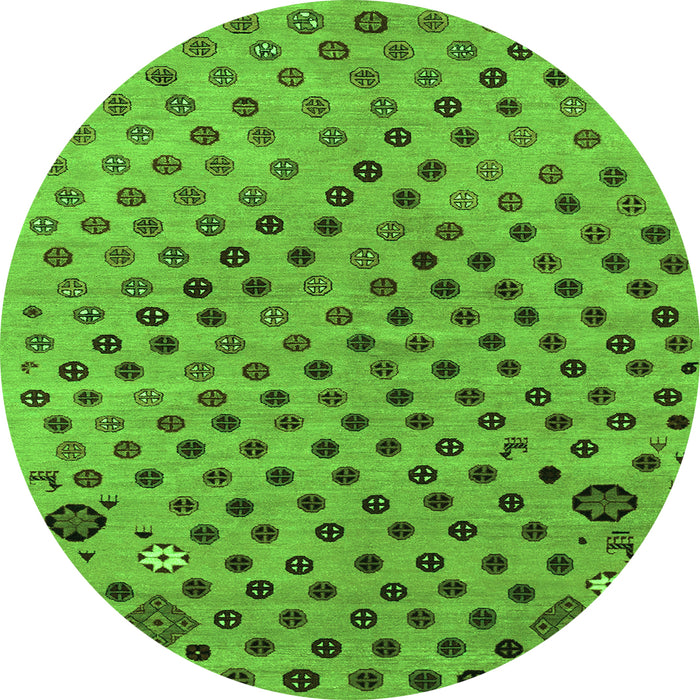 Round Machine Washable Oriental Green Modern Area Rugs, wshabs1821grn