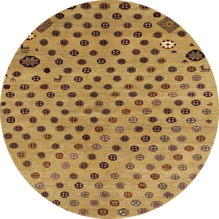 Round Abstract Yellow Oriental Rug, abs1821