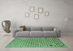 Machine Washable Oriental Turquoise Modern Area Rugs in a Living Room,, wshabs1821turq