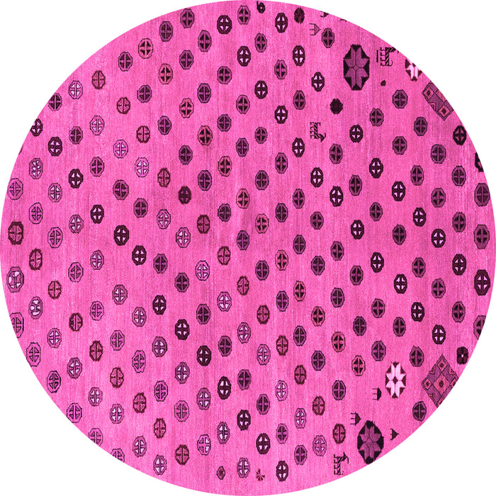 Round Machine Washable Oriental Pink Modern Rug, wshabs1821pnk