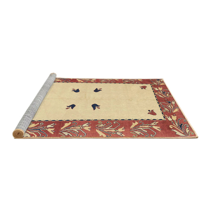 Sideview of Machine Washable Abstract Brown Gold Rug, wshabs1822