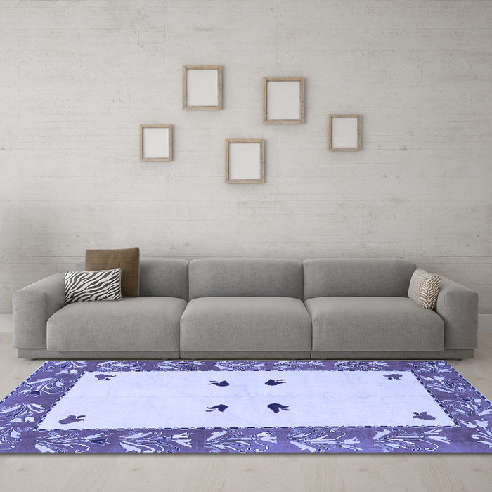 Machine Washable Oriental Blue Modern Rug in a Living Room, wshabs1822blu